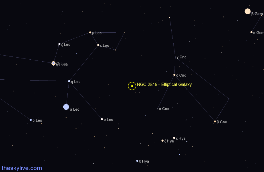 Finder chart NGC 2819 - Elliptical Galaxy in Cancer star