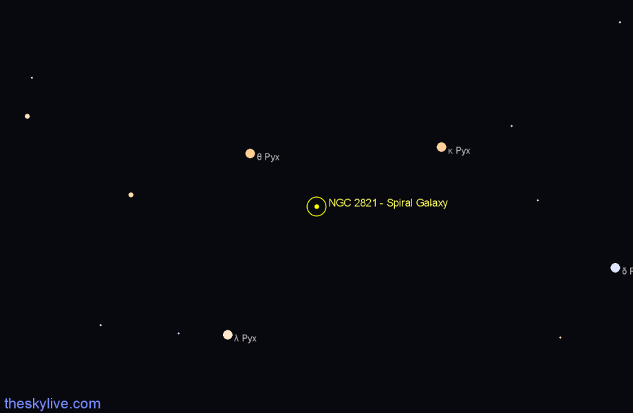 Finder chart NGC 2821 - Spiral Galaxy in Pyxis star