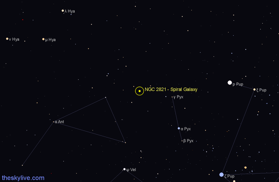 Finder chart NGC 2821 - Spiral Galaxy in Pyxis star