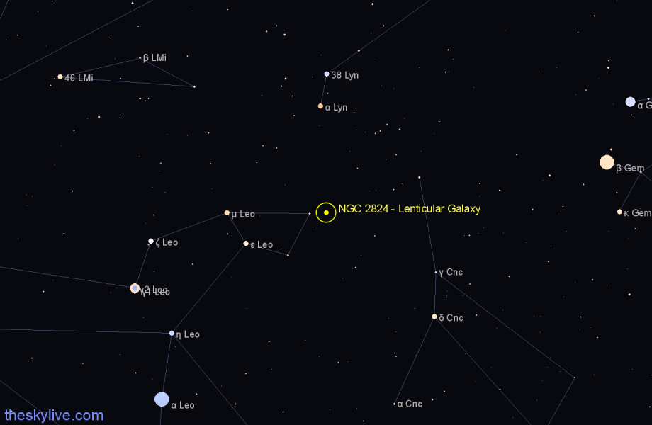 Finder chart NGC 2824 - Lenticular Galaxy in Cancer star