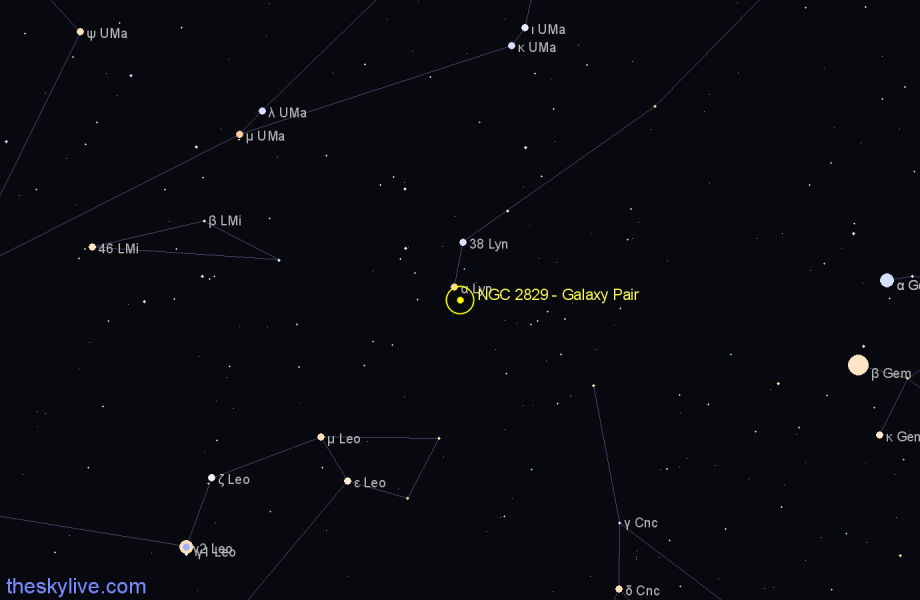 Finder chart NGC 2829 - Galaxy Pair in Lynx star