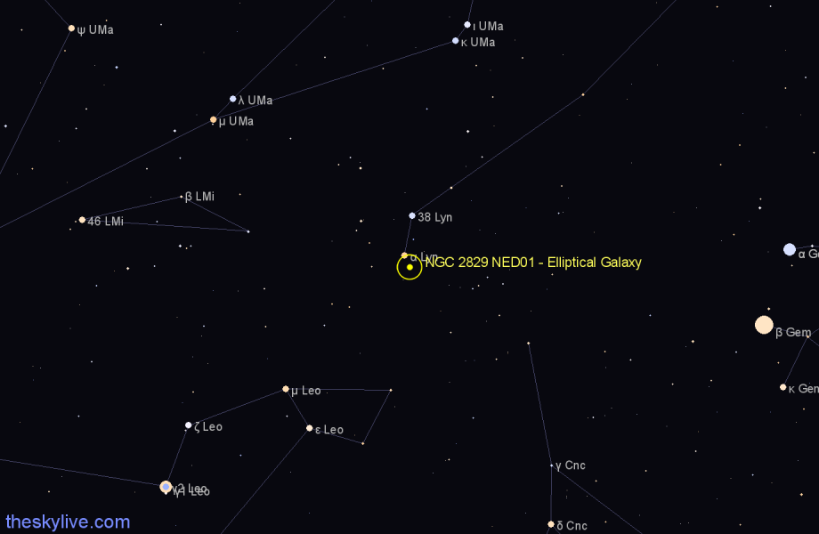 Finder chart NGC 2829 NED01 - Elliptical Galaxy in Lynx star