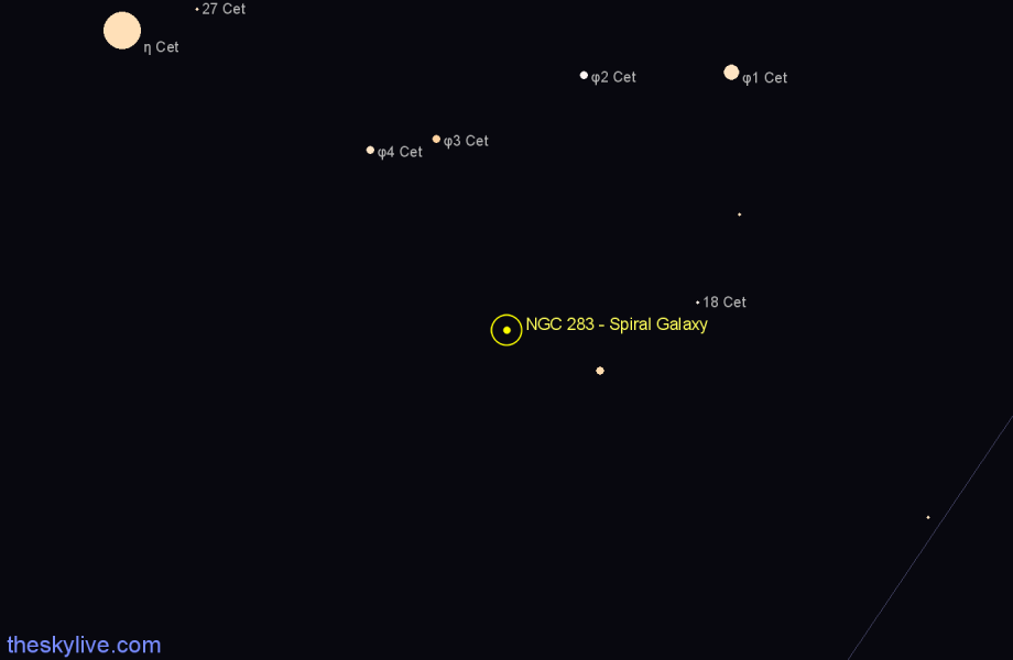 Finder chart NGC 283 - Spiral Galaxy in Cetus star