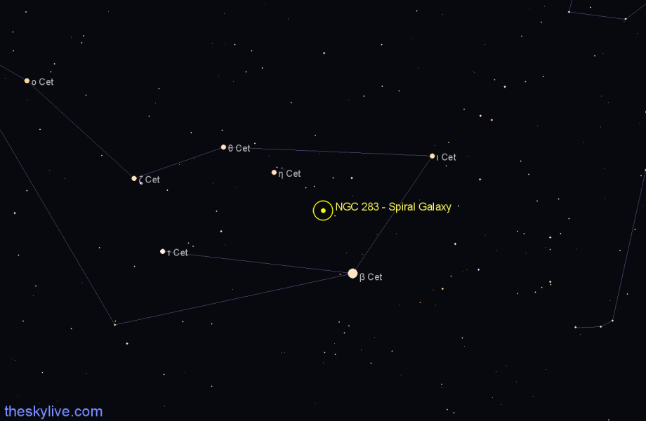 Finder chart NGC 283 - Spiral Galaxy in Cetus star