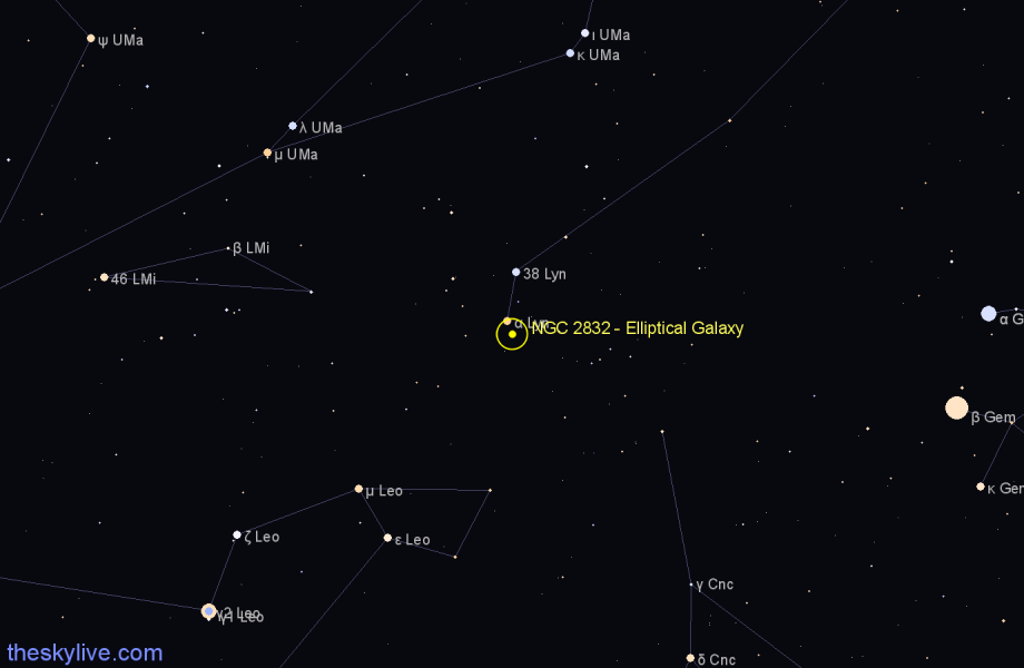 Finder chart NGC 2832 - Elliptical Galaxy in Lynx star