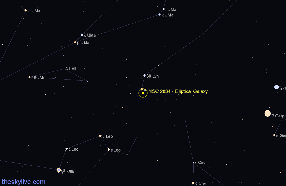 Finder chart NGC 2834 - Elliptical Galaxy in Lynx star