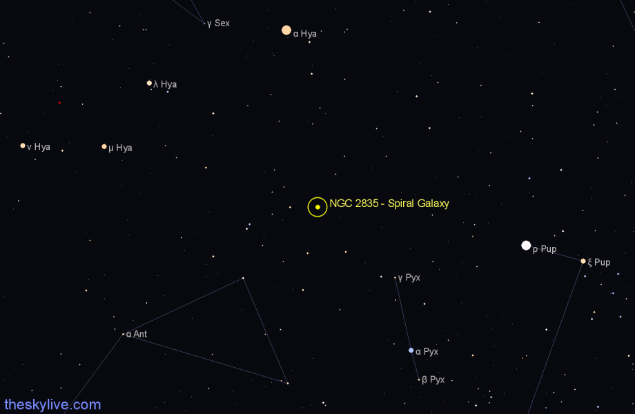 Finder chart NGC 2835 - Spiral Galaxy in Hydra star