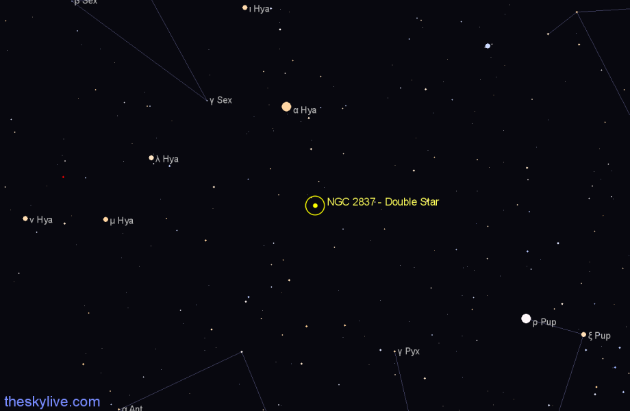 Finder chart NGC 2837 - Double Star in Hydra star