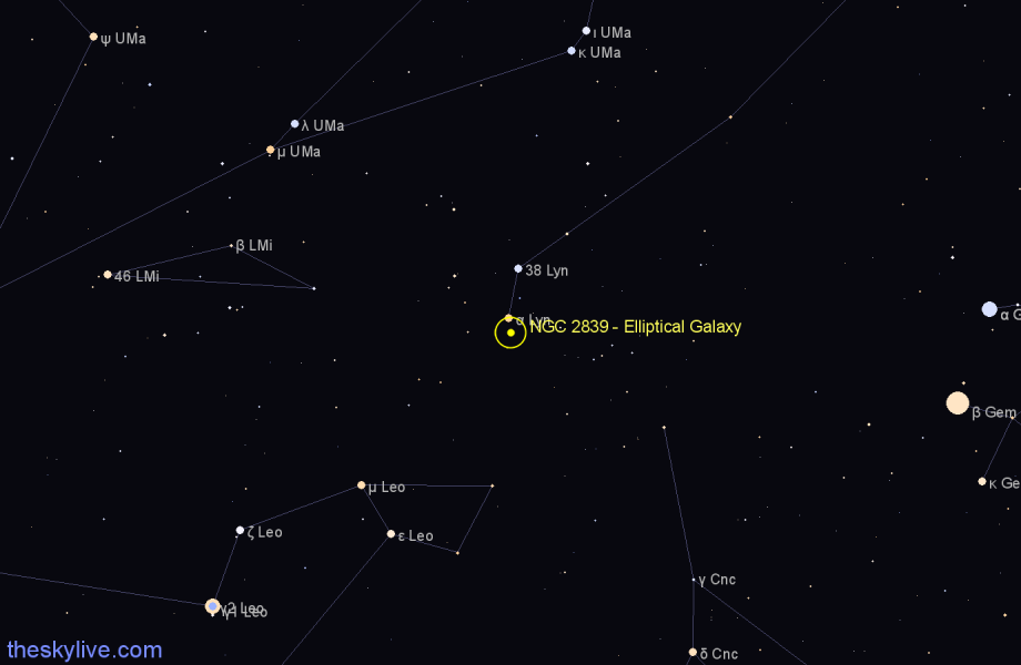 Finder chart NGC 2839 - Elliptical Galaxy in Lynx star