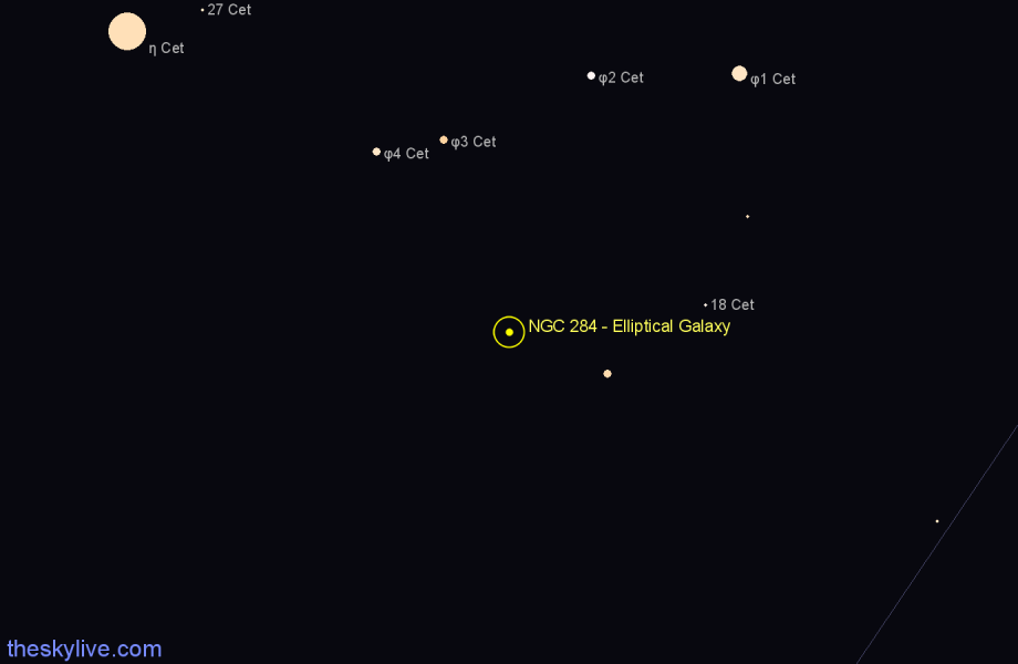 Finder chart NGC 284 - Elliptical Galaxy in Cetus star