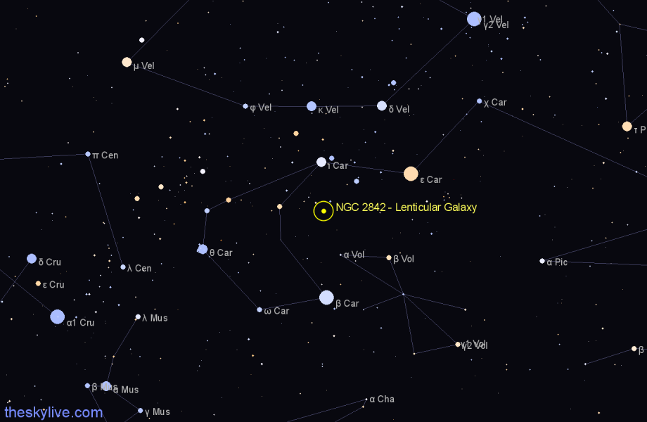 Finder chart NGC 2842 - Lenticular Galaxy in Carina star
