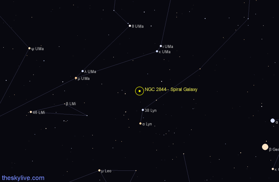 Finder chart NGC 2844 - Spiral Galaxy in Lynx star