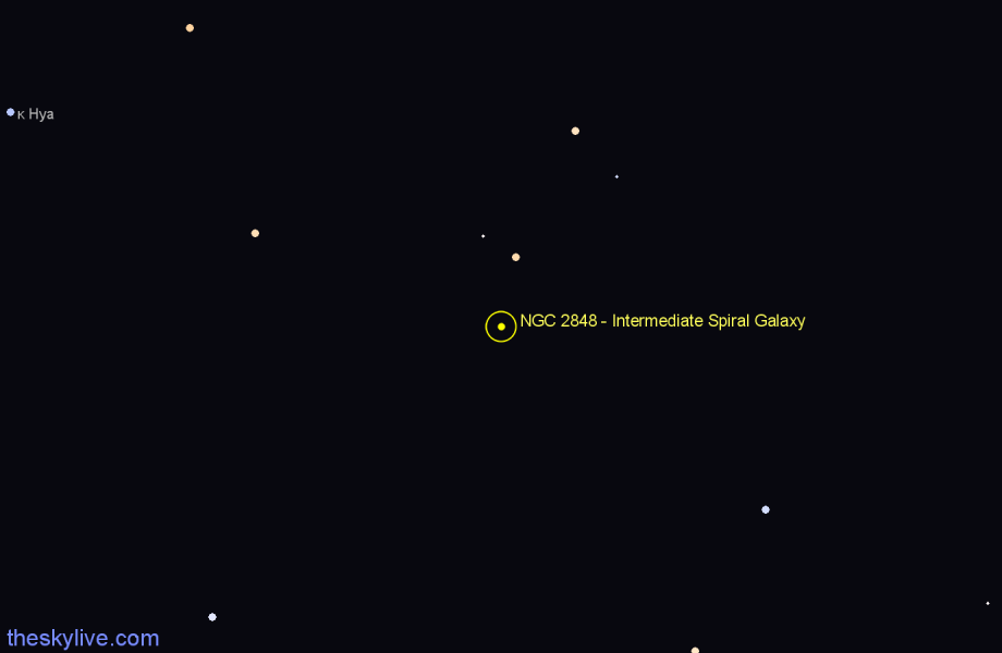 Finder chart NGC 2848 - Intermediate Spiral Galaxy in Hydra star