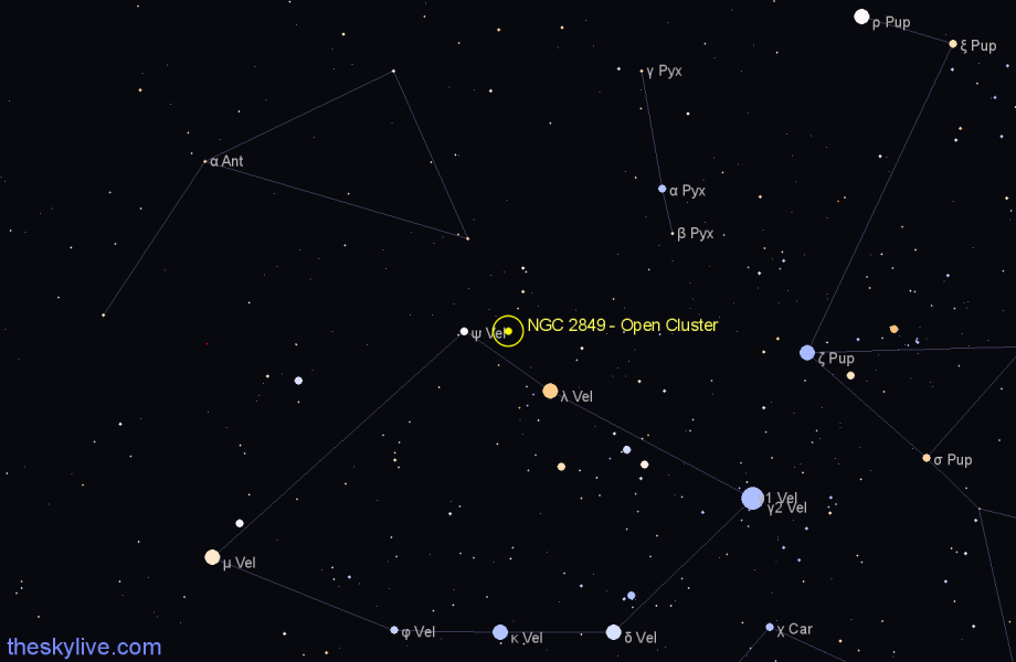 Finder chart NGC 2849 - Open Cluster in Vela star