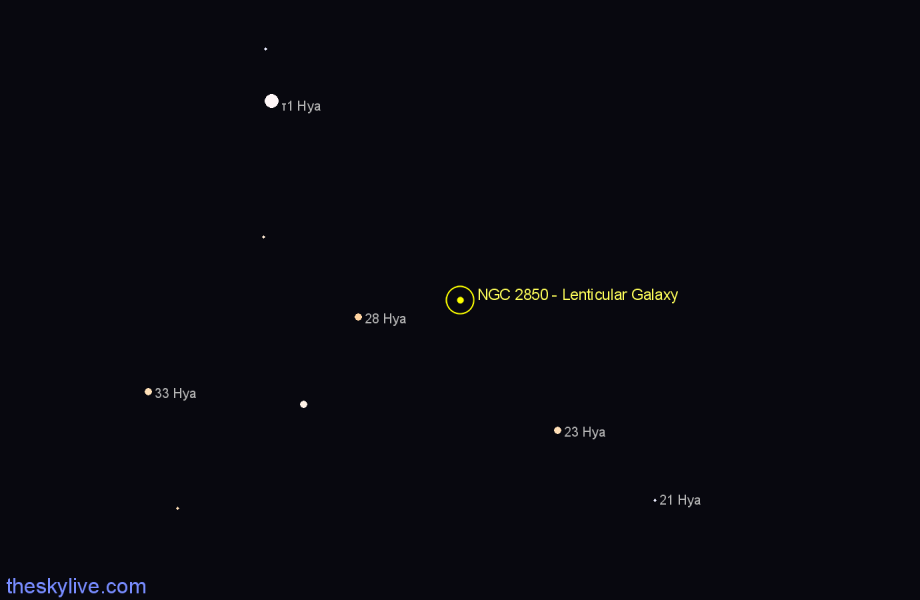 Finder chart NGC 2850 - Lenticular Galaxy in Hydra star