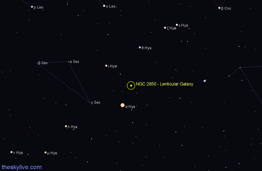 Finder chart NGC 2850 - Lenticular Galaxy in Hydra star