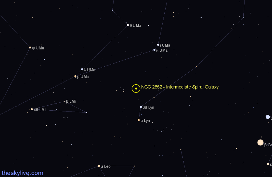 Finder chart NGC 2852 - Intermediate Spiral Galaxy in Lynx star