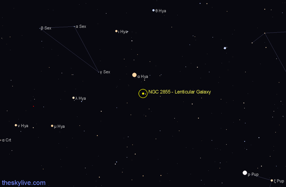 Finder chart NGC 2855 - Lenticular Galaxy in Hydra star