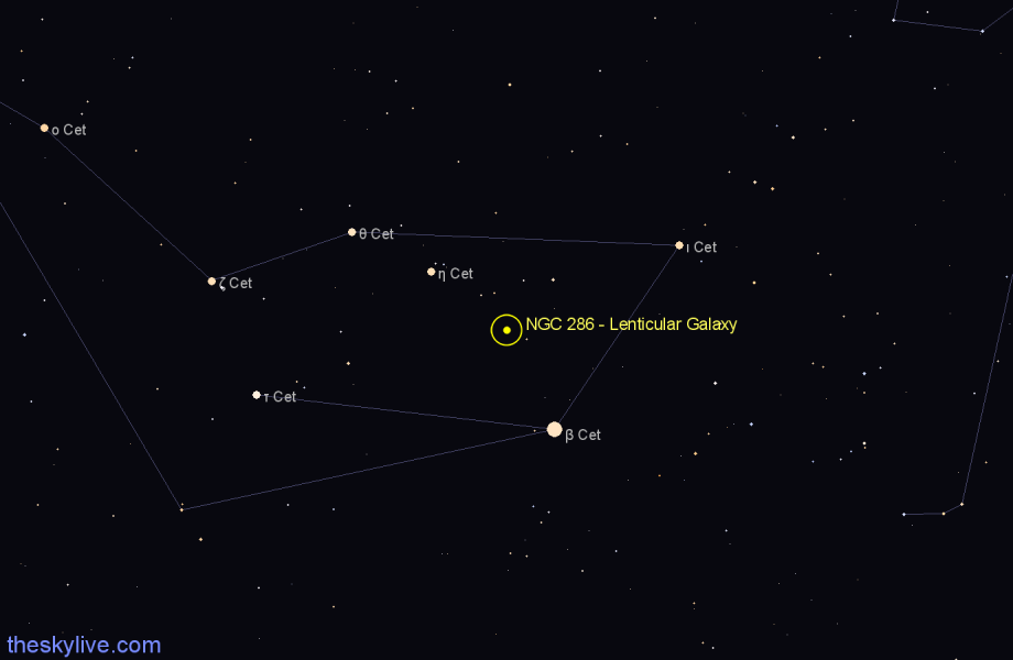Finder chart NGC 286 - Lenticular Galaxy in Cetus star