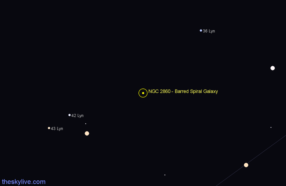 Finder chart NGC 2860 - Barred Spiral Galaxy in Lynx star