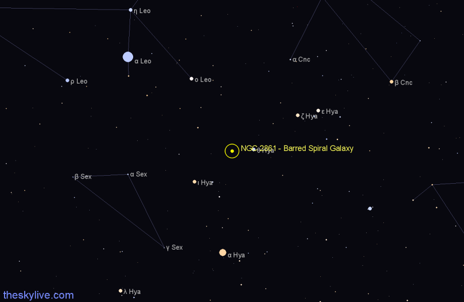 Finder chart NGC 2861 - Barred Spiral Galaxy in Hydra star