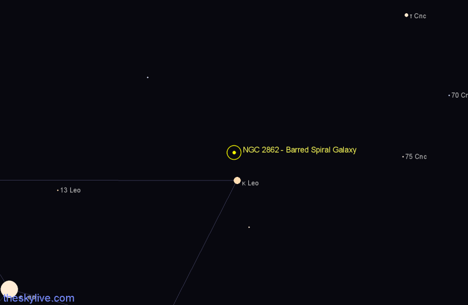 Finder chart NGC 2862 - Barred Spiral Galaxy in Leo star