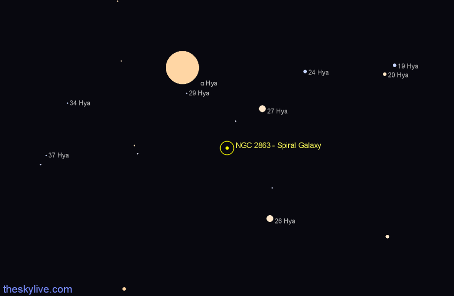 Finder chart NGC 2863 - Spiral Galaxy in Hydra star