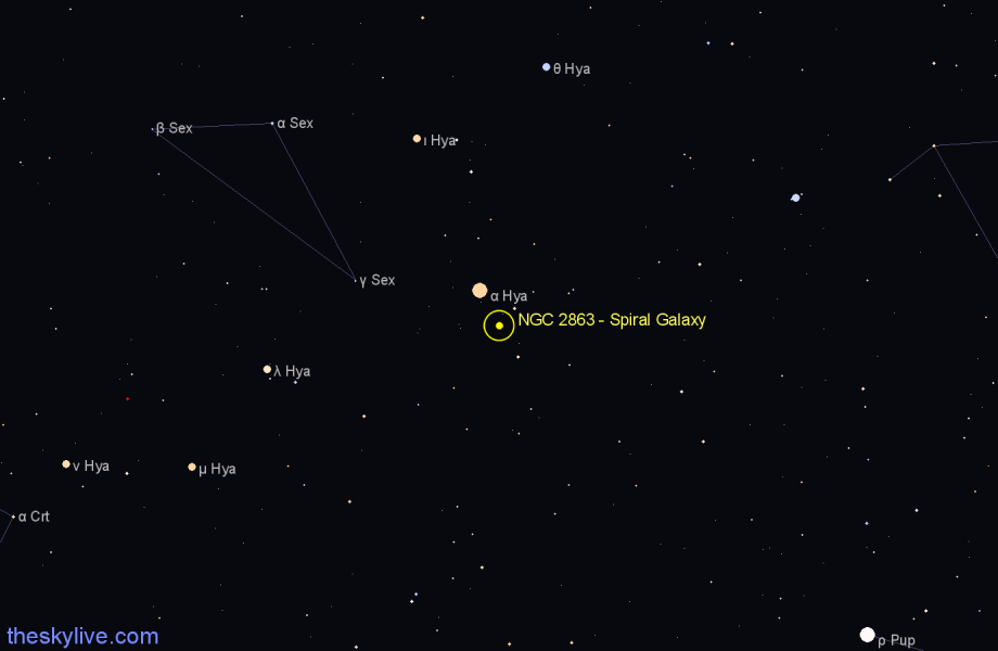 Finder chart NGC 2863 - Spiral Galaxy in Hydra star