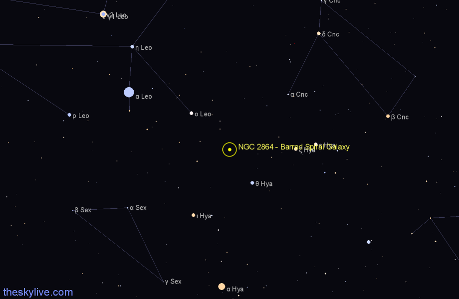Finder chart NGC 2864 - Barred Spiral Galaxy in Hydra star