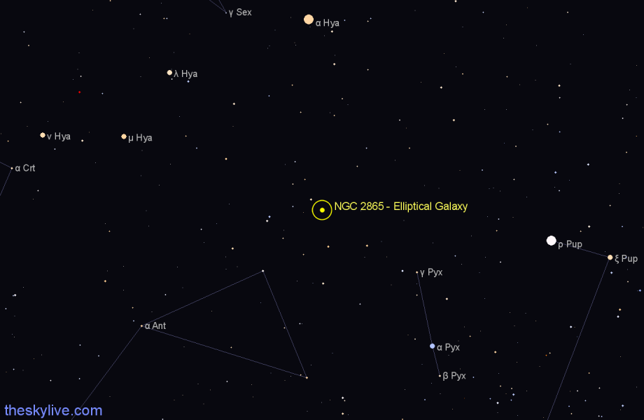 Finder chart NGC 2865 - Elliptical Galaxy in Hydra star