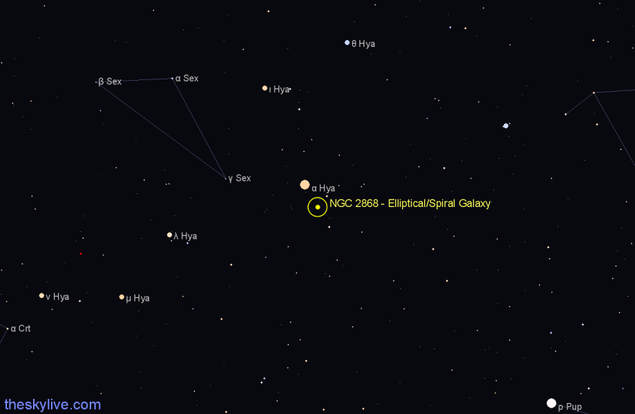 Finder chart NGC 2868 - Elliptical/Spiral Galaxy in Hydra star