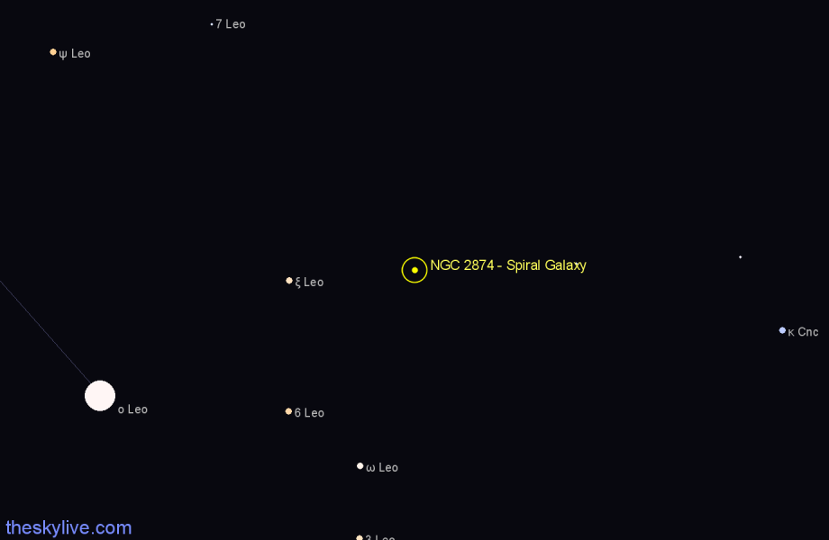 Finder chart NGC 2874 - Spiral Galaxy in Leo star