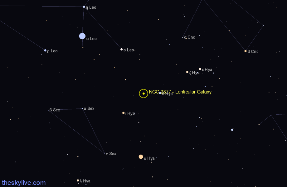 Finder chart NGC 2877 - Lenticular Galaxy in Hydra star