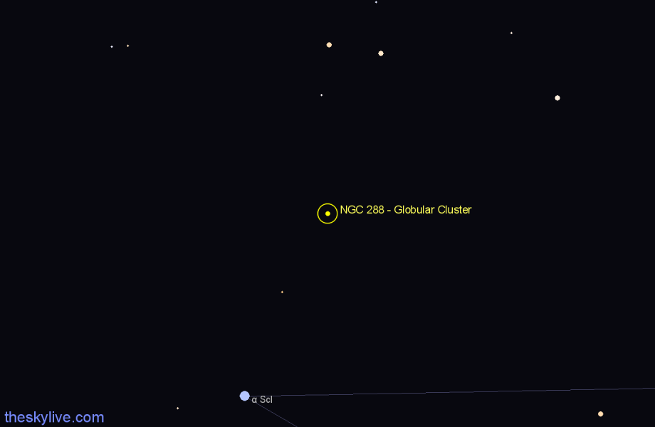 Finder chart NGC 288 - Globular Cluster in Sculptor star