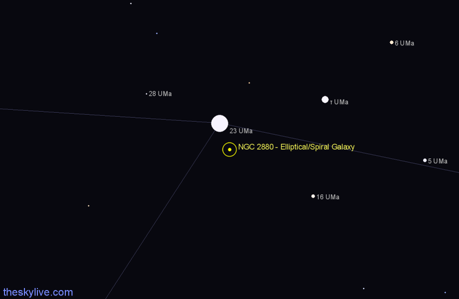 Finder chart NGC 2880 - Elliptical/Spiral Galaxy in Ursa Major star