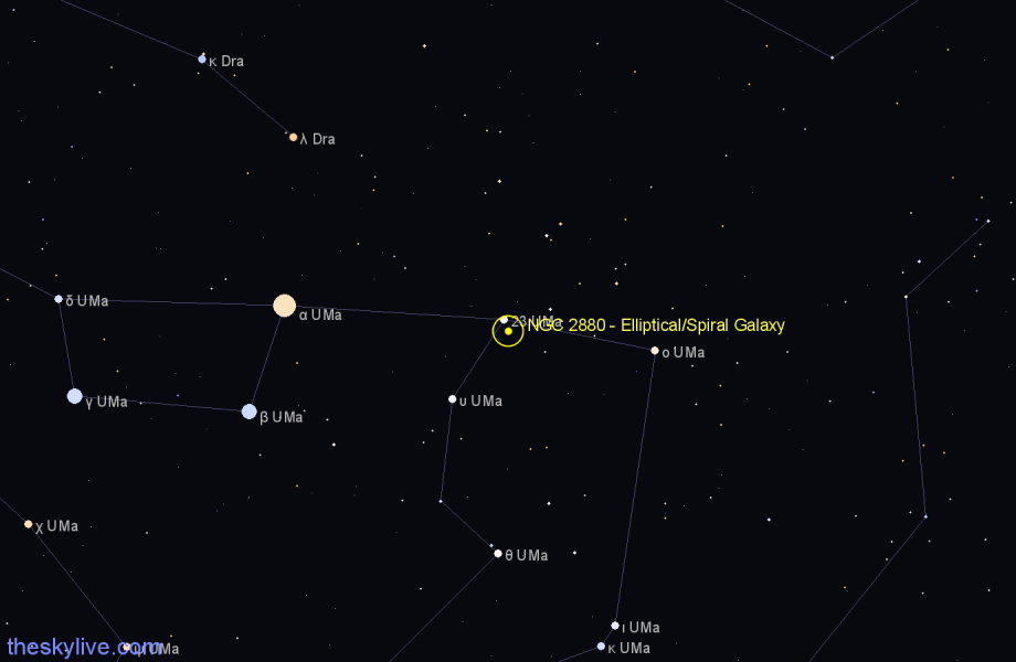 Finder chart NGC 2880 - Elliptical/Spiral Galaxy in Ursa Major star