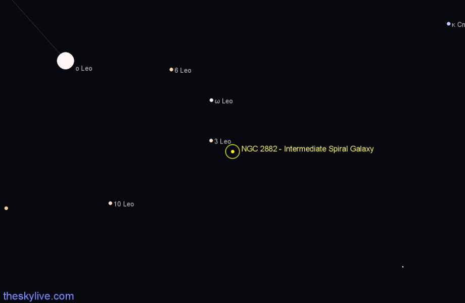 Finder chart NGC 2882 - Intermediate Spiral Galaxy in Leo star