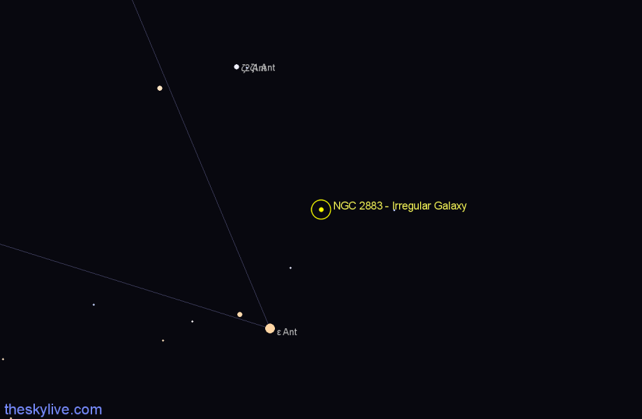 Finder chart NGC 2883 - Irregular Galaxy in Pyxis star