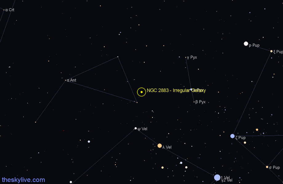 Finder chart NGC 2883 - Irregular Galaxy in Pyxis star