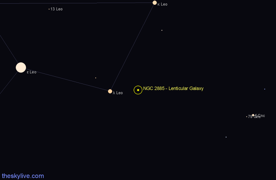 Finder chart NGC 2885 - Lenticular Galaxy in Leo star