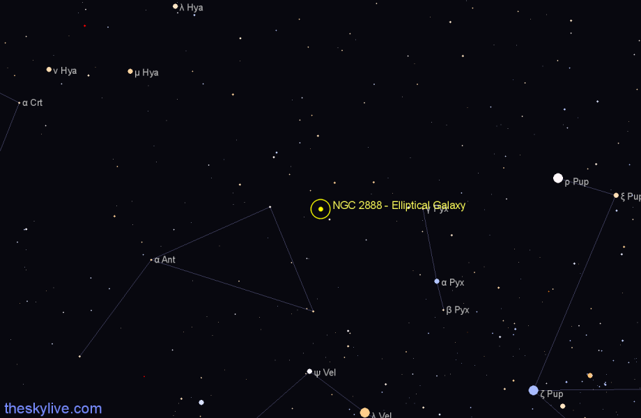 Finder chart NGC 2888 - Elliptical Galaxy in Pyxis star