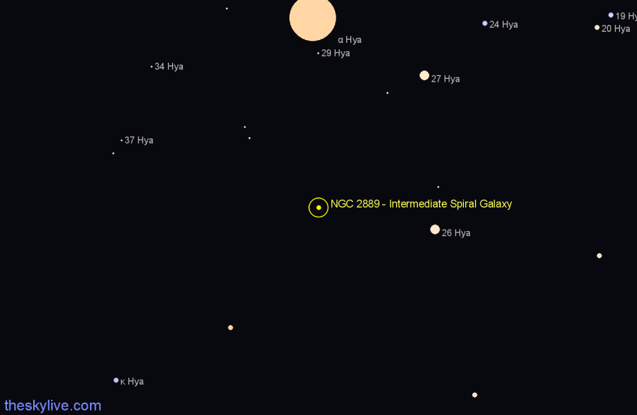 Finder chart NGC 2889 - Intermediate Spiral Galaxy in Hydra star