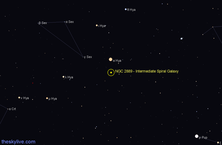 Finder chart NGC 2889 - Intermediate Spiral Galaxy in Hydra star