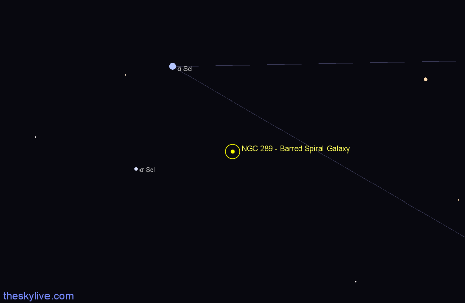 Finder chart NGC 289 - Barred Spiral Galaxy in Sculptor star