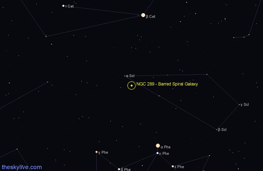 Finder chart NGC 289 - Barred Spiral Galaxy in Sculptor star