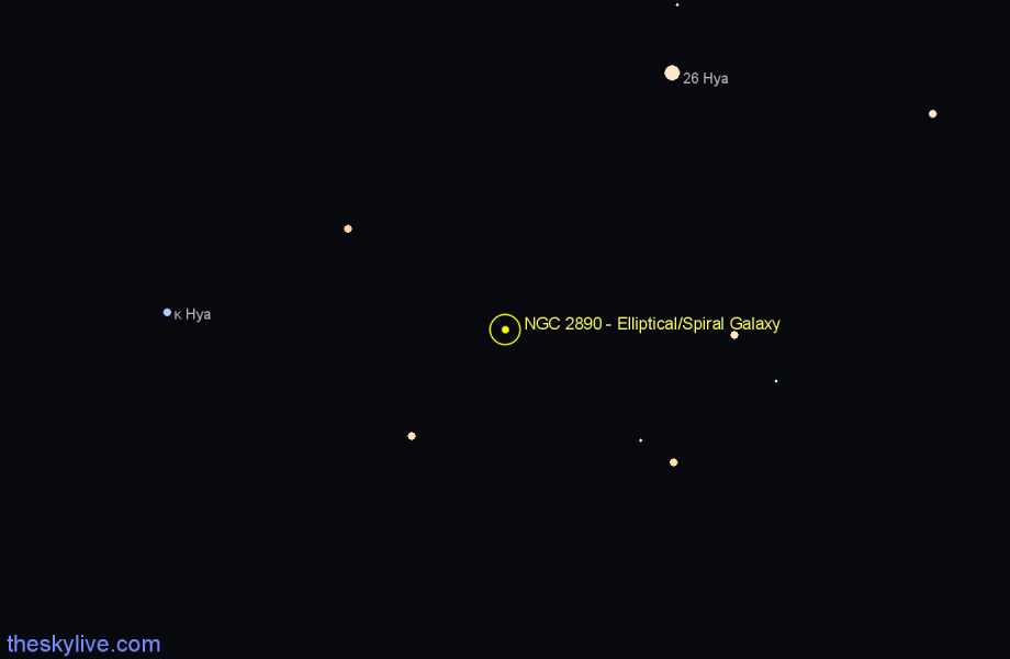 Finder chart NGC 2890 - Elliptical/Spiral Galaxy in Hydra star