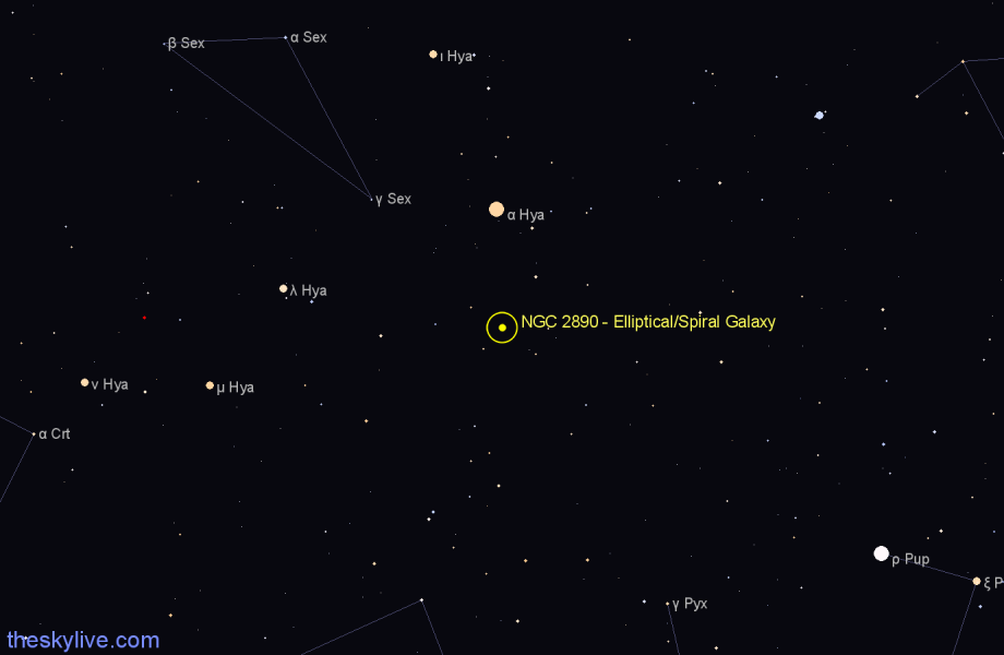 Finder chart NGC 2890 - Elliptical/Spiral Galaxy in Hydra star