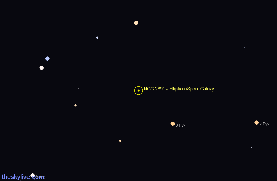 Finder chart NGC 2891 - Elliptical/Spiral Galaxy in Antlia star