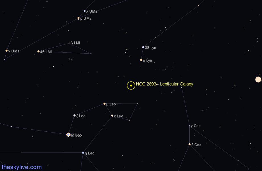 Finder chart NGC 2893 - Lenticular Galaxy in Leo star