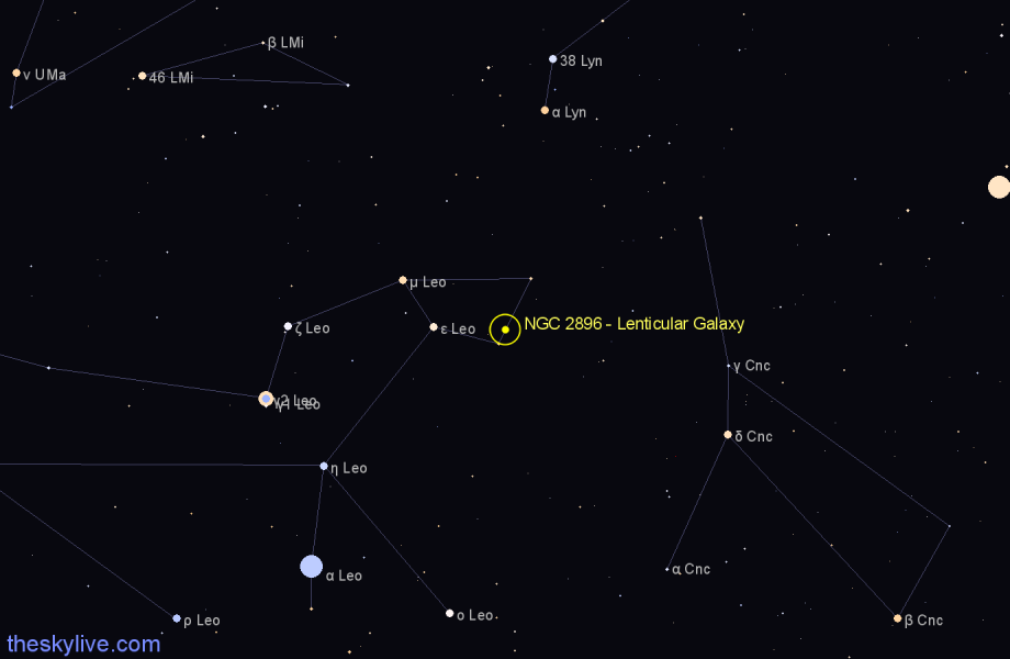 Finder chart NGC 2896 - Lenticular Galaxy in Leo star